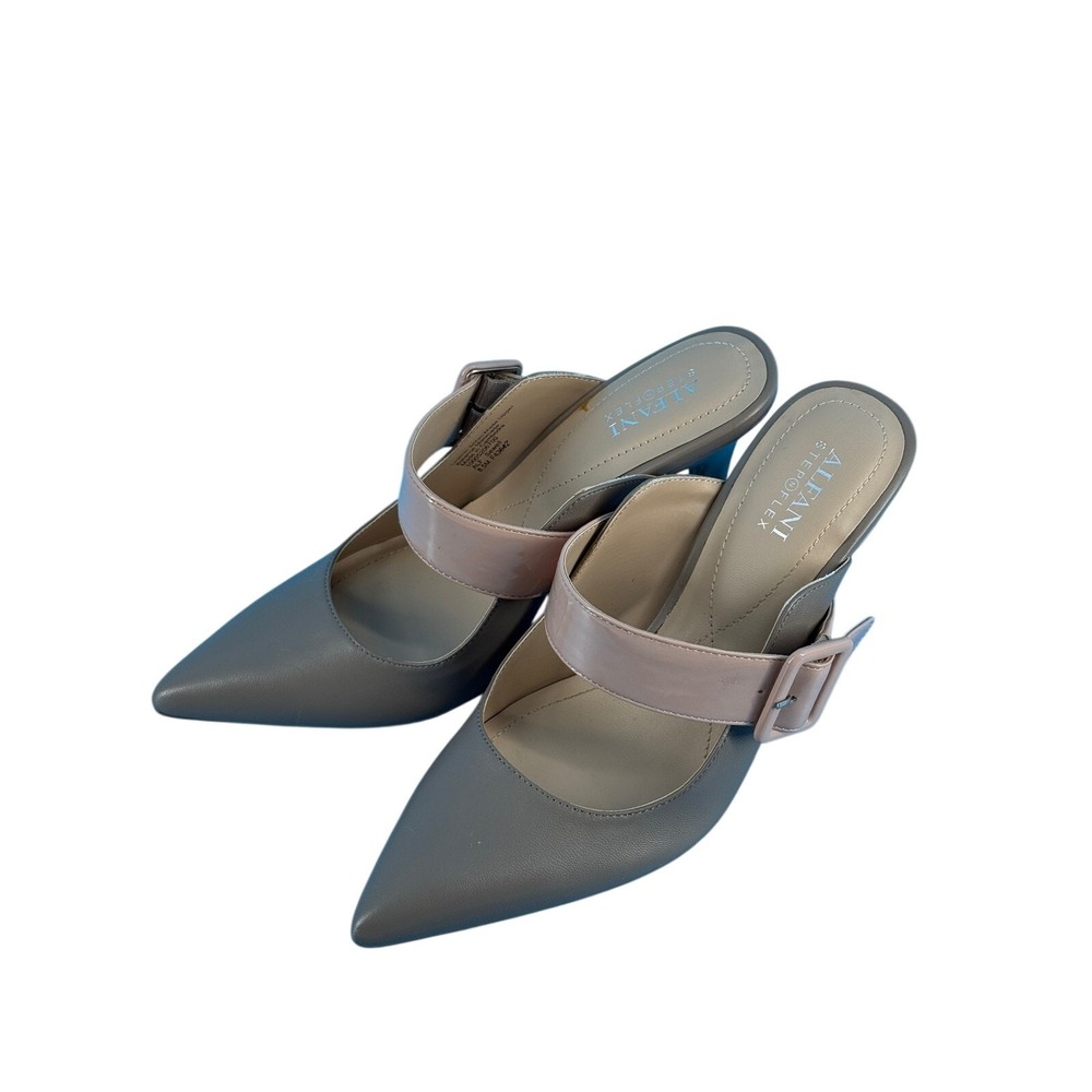Alfani Step N Flex Mule Heels Womens 8.5 Gray Pointed Toe Career Office Classic